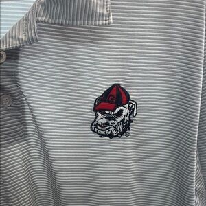 Georgia Bulldogs 
Russell Athletic Gray Striped Polo with Embroidered Mascot